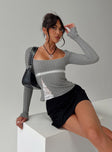 front view of model wearing Princess Polly Noir Long Sleeve Top Grey Full Sleeves Square Neck 