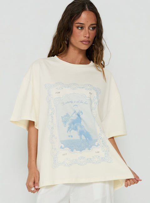 Soft Launch Stamp Oversized Graphic Tee Cream
