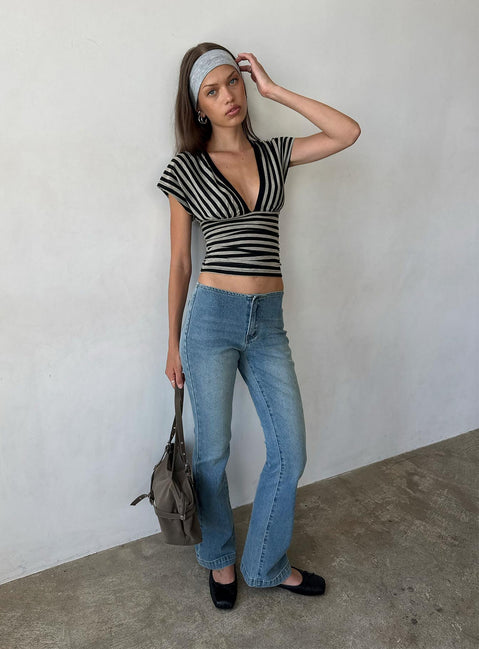 Flow Rider No Waist Low Rise Bootleg Jean Vintage Blue Wash