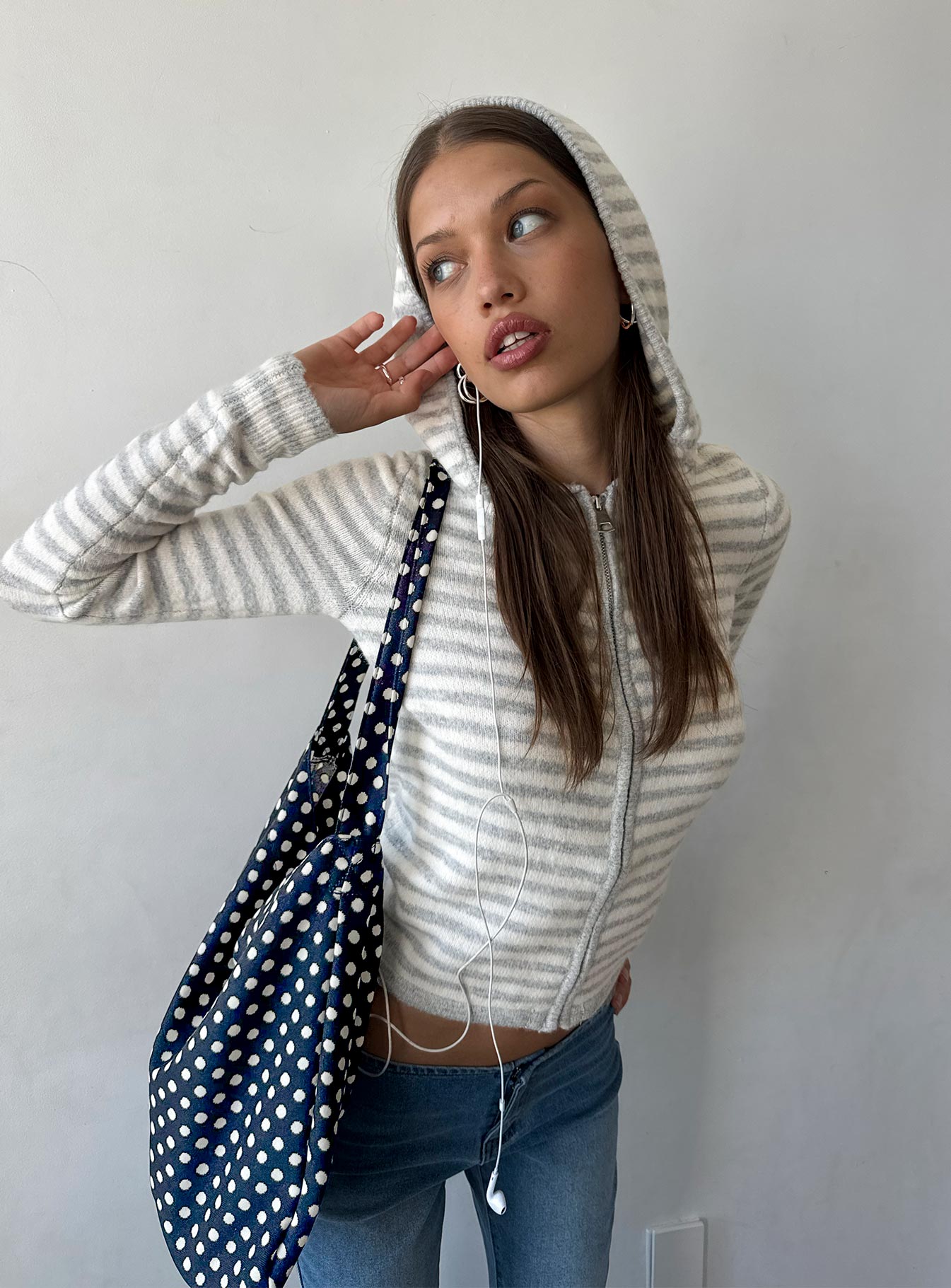Superstars Zip Through Hoodie Grey / Cream Stripe