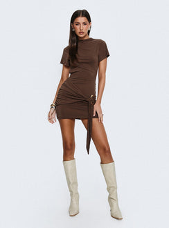 Madlen Open Back Draped Backless Mini Dress | Brown | Womens | Princess Polly Lower Impact Madlen Open Back Draped Backless Mini Dress | Brown | Womens | Princess Polly Lower Impact