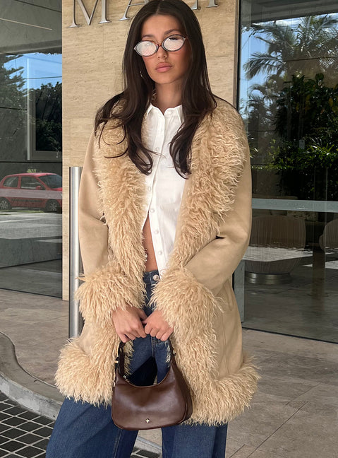 Josefina Faux Fur Detail Jacket Beige
