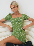 Princess Polly Square Neck  Hastings Mini Dress Olive Green Floral