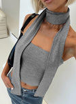 Front view of model wearing  front Princess Polly Full Sleeves High Neck  Styles Two Piece Top Grey