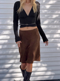 Shades Of Love Faux Suede Midi Skirt Chocolate