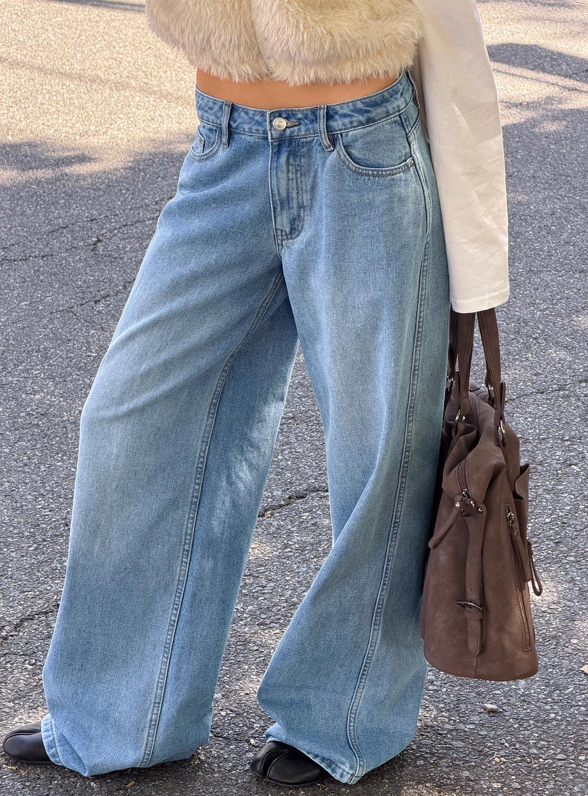 Ramos Low Rise Wide Leg Denim Jeans Bright Blue Wash