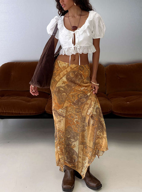   front view of model wearing Princess Polly Lyanna Hanky Hem Maxi Skirt Multi Maxi Skirts 