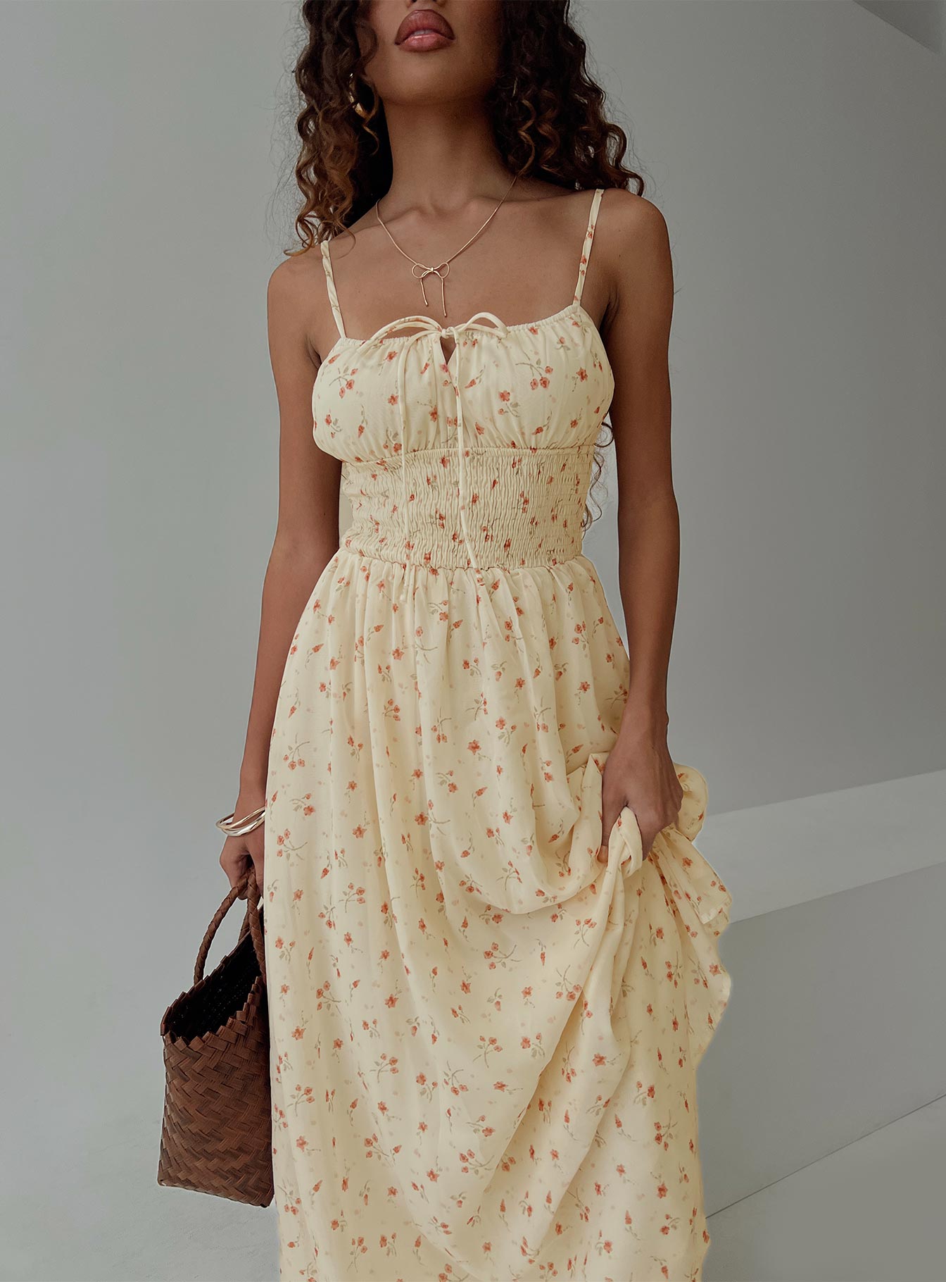 Pearle Shirred Maxi Dress Cream Floral | Princess Polly Pearle Shirred Maxi Dress Cream Floral | Princess Polly