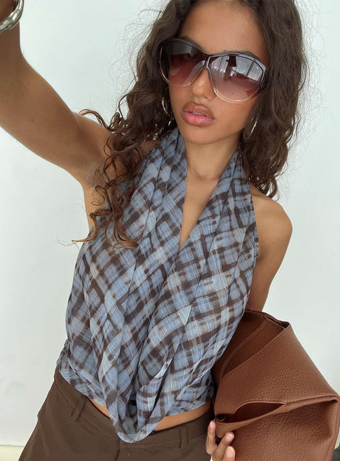 Aldana Plunge Neck Top Multi Check