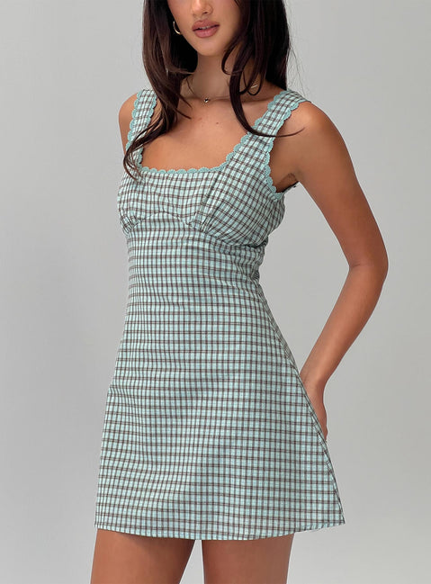Dasha Mini Dress Blue / Brown Check | Princess Polly Dasha Mini Dress Blue / Brown Check | Princess Polly