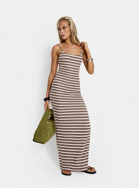 Elestria Maxi Dress | Brown Stripe | Womens | Princess Polly Lower Impact Elestria Maxi Dress | Brown Stripe | Womens | Princess Polly Lower Impact