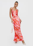 side view of model wearing Princess Polly Simor Maxi Dress Red Cowl Neck 