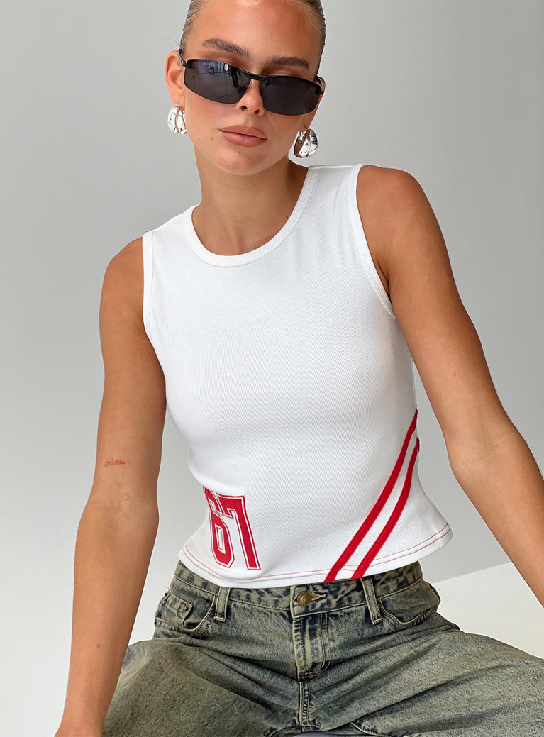 Tank top  Ribbed material, embroidered graphics Good stretch unlined