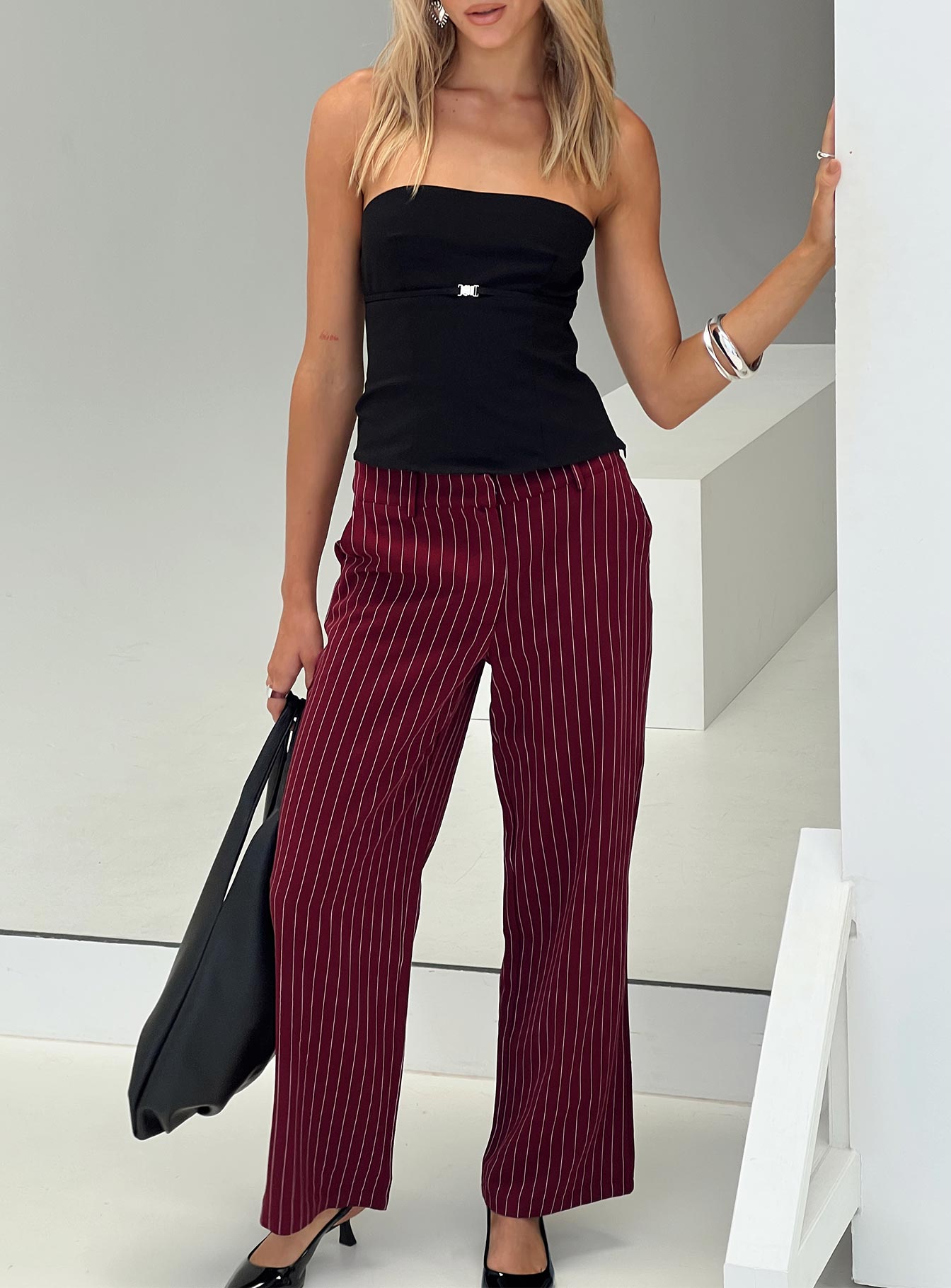 Aquaville pants burgundy pinstripe