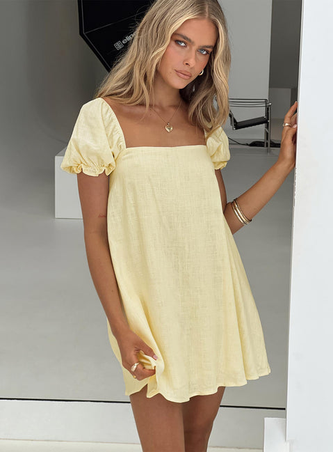 Beyond Linen Blend Mini Dress Yellow | Princess Polly Beyond Linen Blend Mini Dress Yellow | Princess Polly