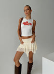 Front view of model wearing  front Lifas Lace Mini Skirt Cream Petite Princess Polly  Mini Skirts 