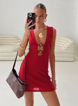 side view of model wearing Princess Polly Steward Mini Dress Red Tall Plunger 