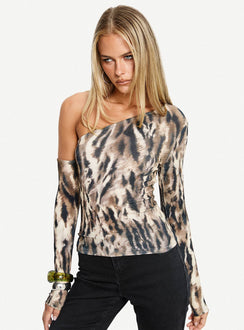 Evelene One Shoulder Long Sleeve Top Animal