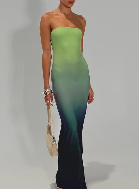 product Princess Polly Stolen Love Strapless Maxi Dress Blue / Green Ombre Tall Straight Neck 