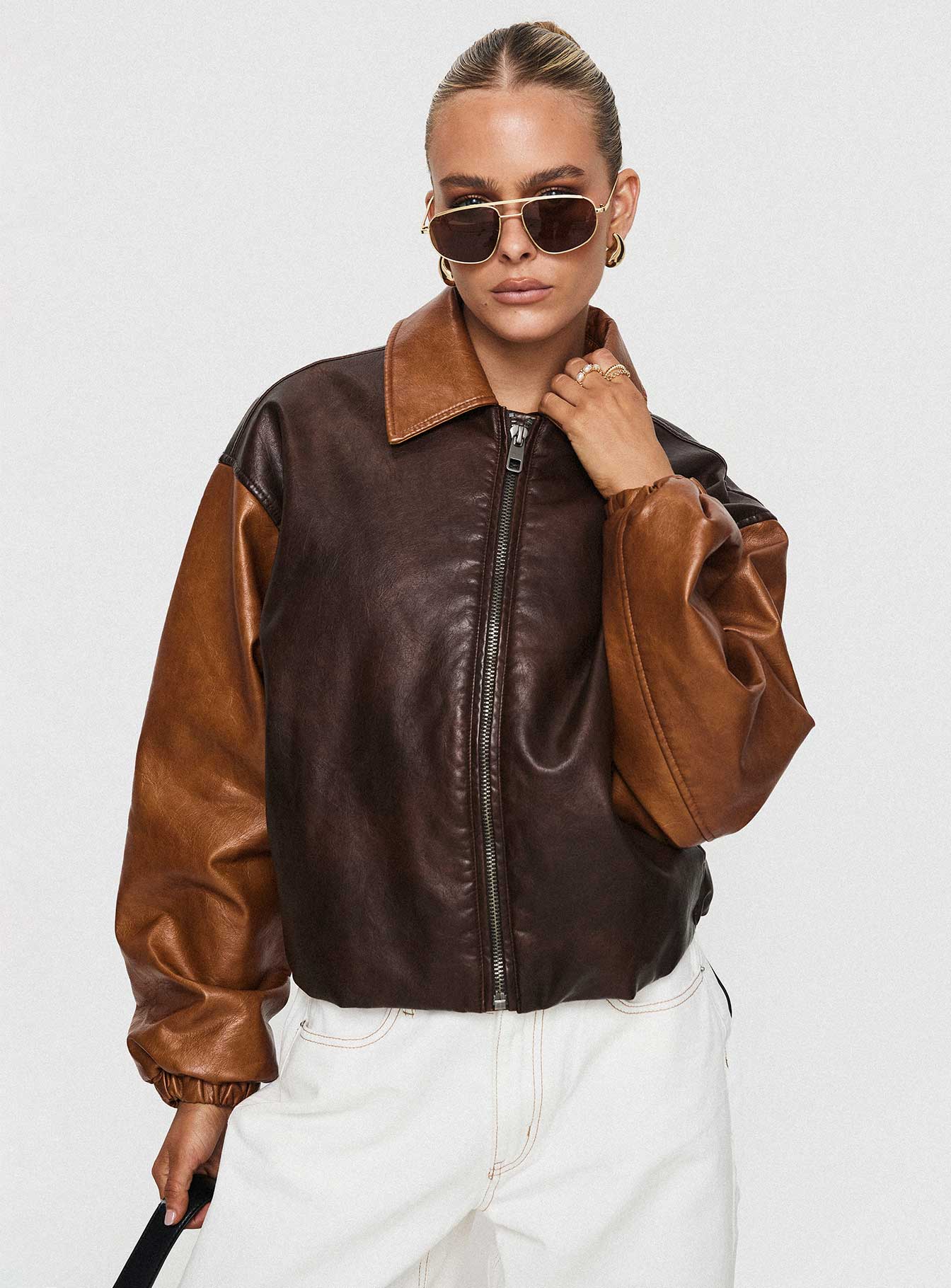 Buy Women's Chocolate Brown Leather Bomber Jacket Online at Best Price