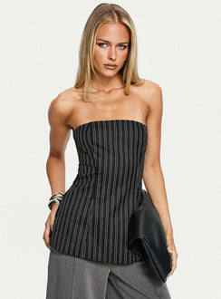 Maralyn Strapless Top Black Pinstripe
