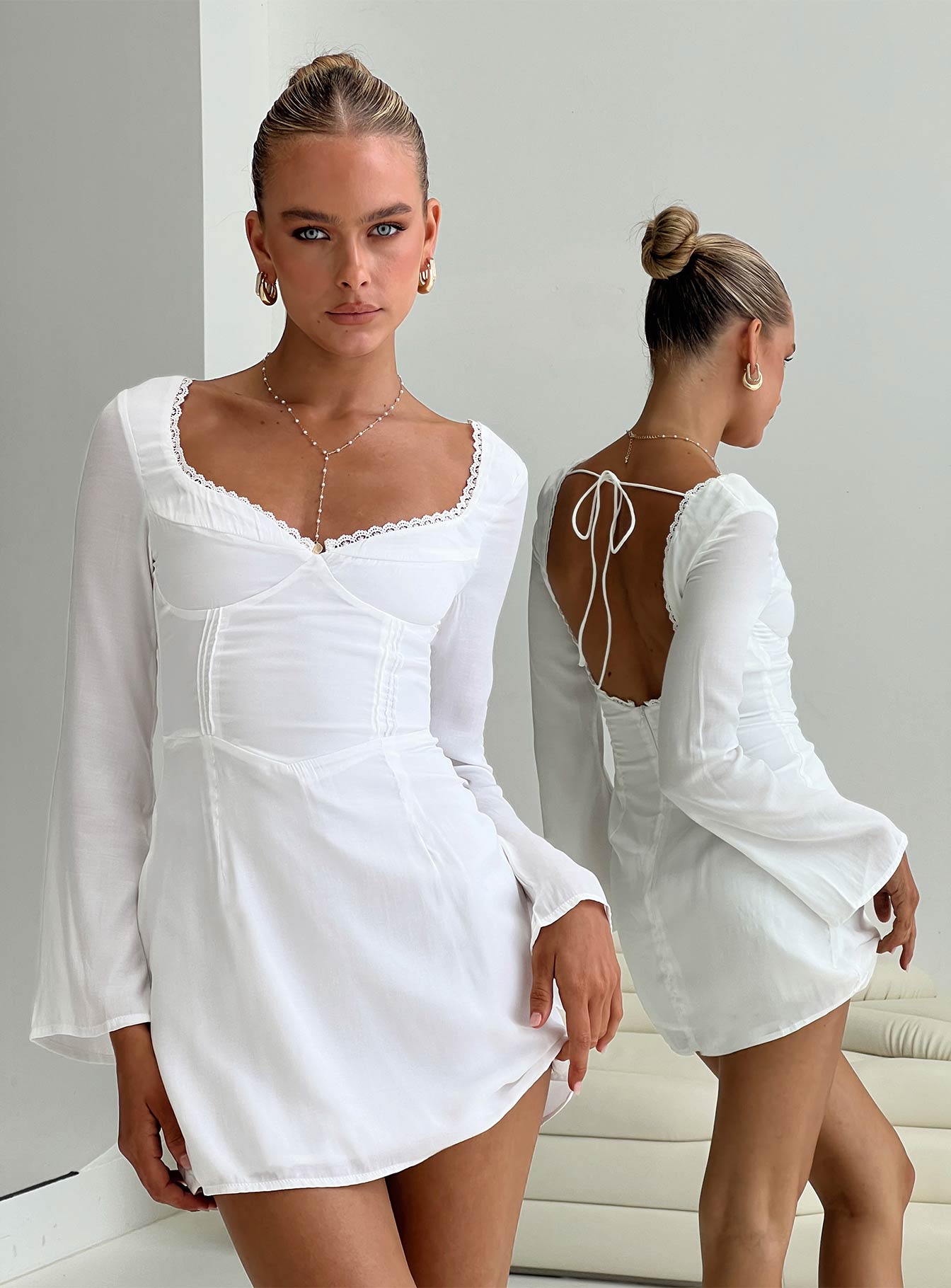 Princess Polly White Long Sleeve factory Mini Dress