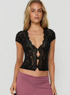 Gracielah Lace V Neck Top Black