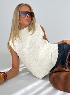 Lanette High Neck Sleeveless Top Cream