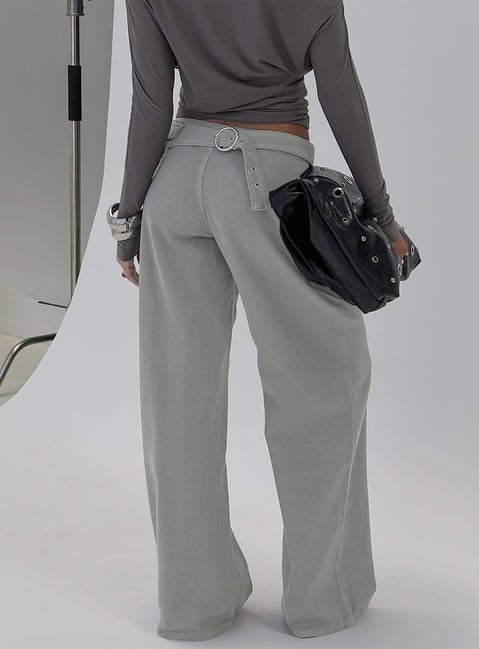 back view of model wearing Princess Polly Incognito Low Rise Wide Leg Cargo Jeans Grey Low Rise Jeans 