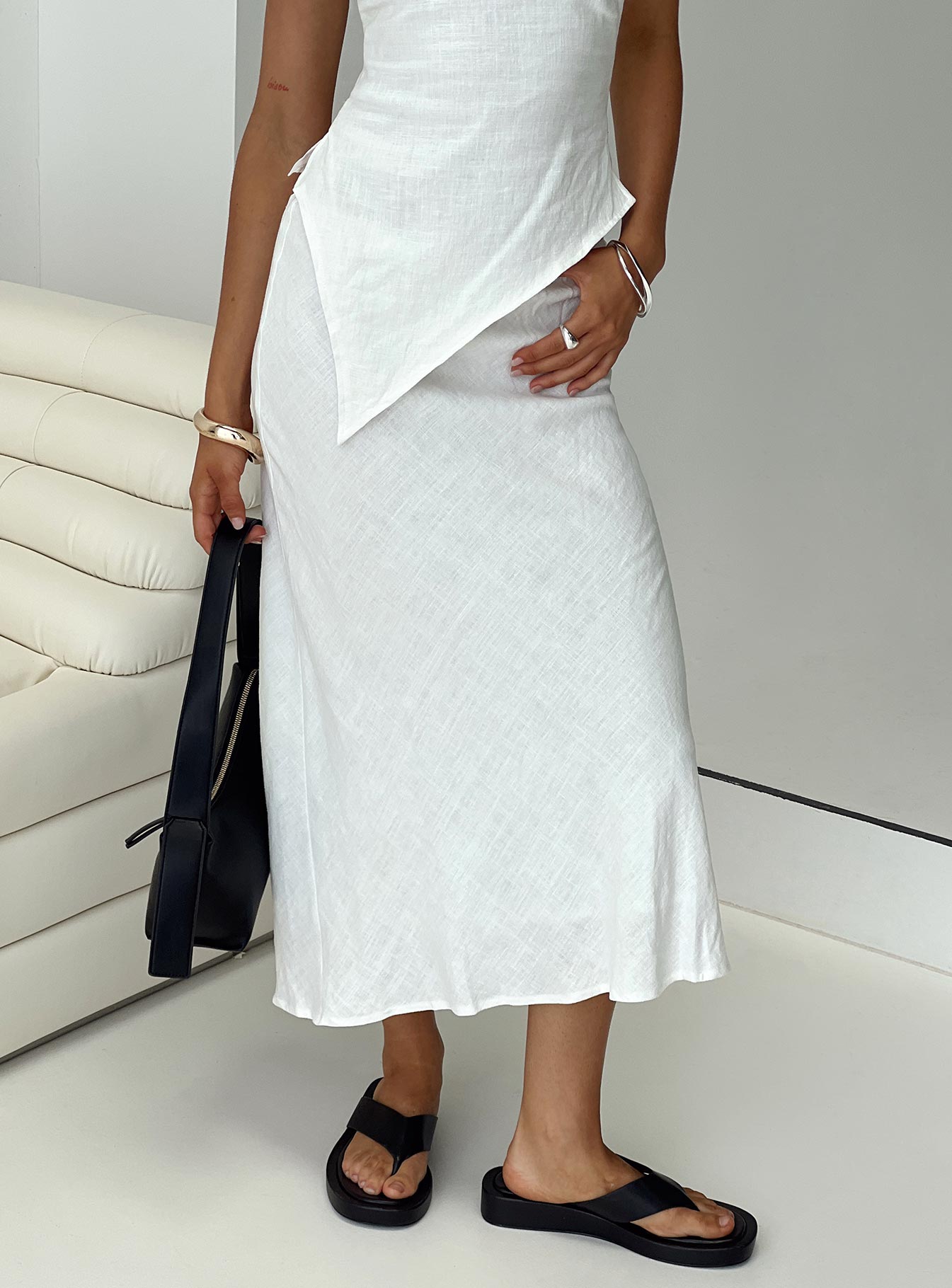 White linen blend clearance skirt