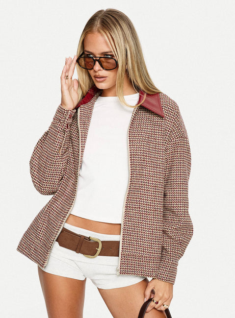 End Of The Day Collared Jacket Red Multi