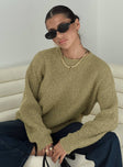 back view of model wearing Princess Polly South End Knit Sweater Khaki 