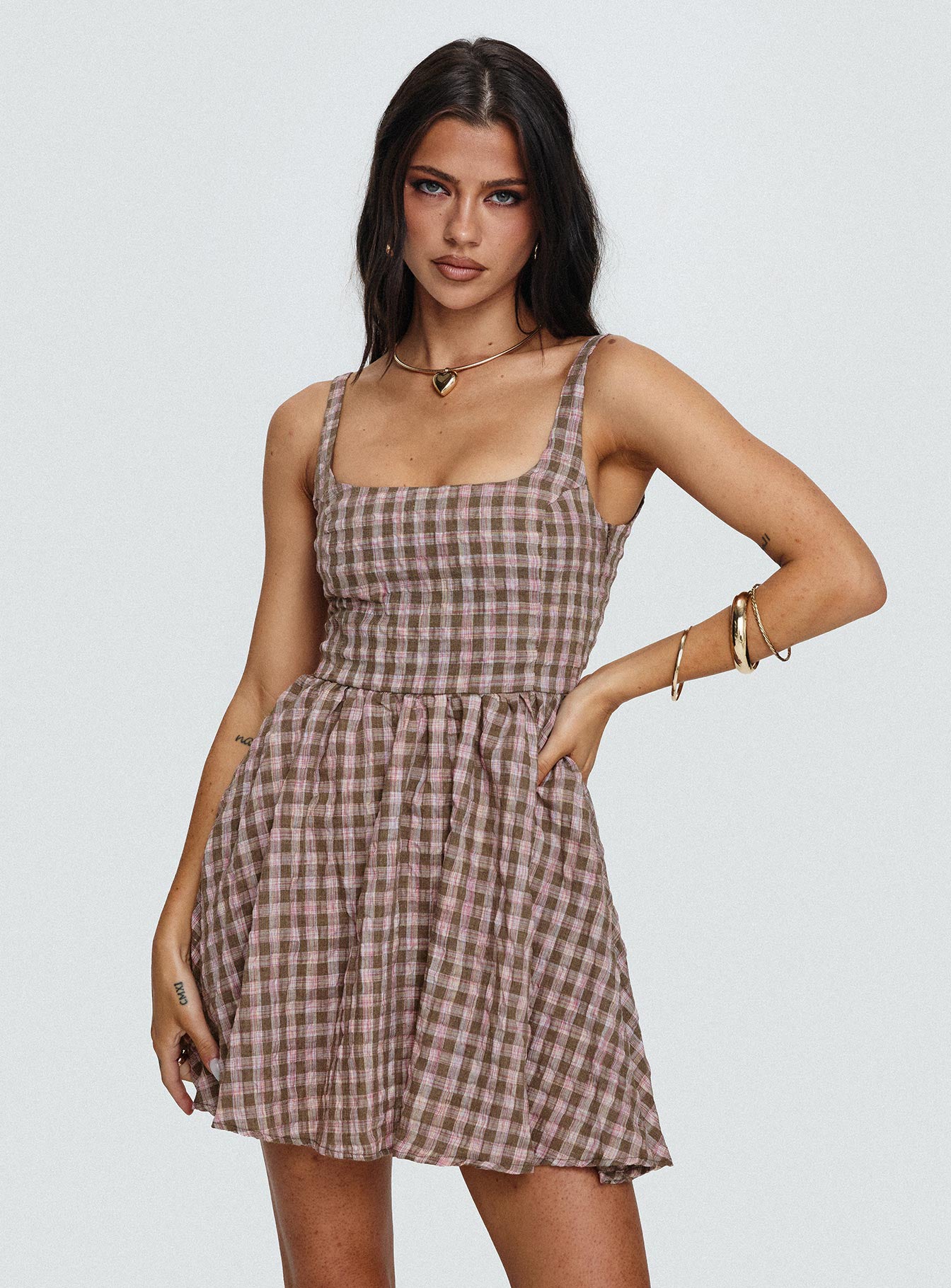 Cartmel Mini Dress Brown / Pink | Princess Polly Cartmel Mini Dress Brown / Pink | Princess Polly