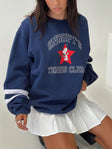 side view of model wearing Princess Polly Snoopy Star Tennis Club Sweater Navy Long 