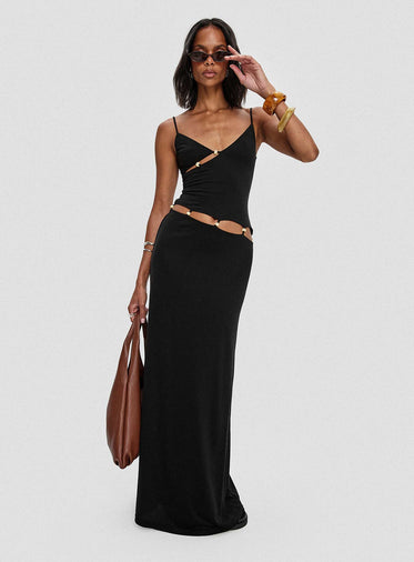 Allspice Beaded Maxi Dress Black