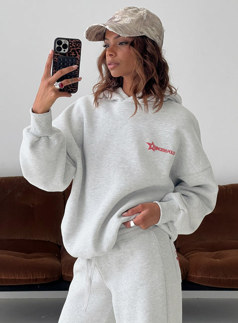 front view of model wearing Princess Polly Princess Polly Stargirl Hoodie Grey Marle 