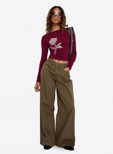 Naylor Mid Rise Wide Leg Jeans Olive