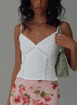 front view of model wearing Princess Polly Rusha Cami Top White Sleeveless V-Neck 