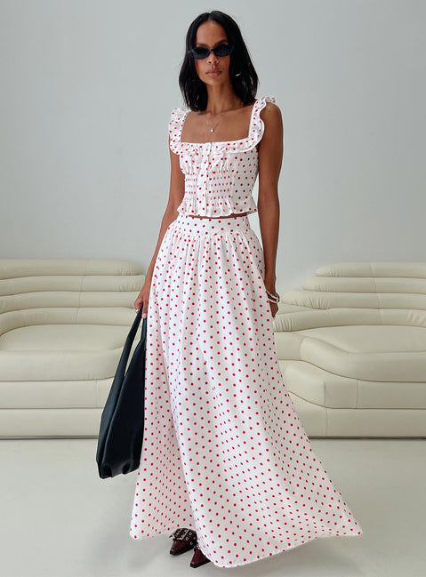 Valerio Maxi Skirt White | Red | White | Red | Womens | Princess Polly Valerio Maxi Skirt White | Red | White | Red | Womens | Princess Polly