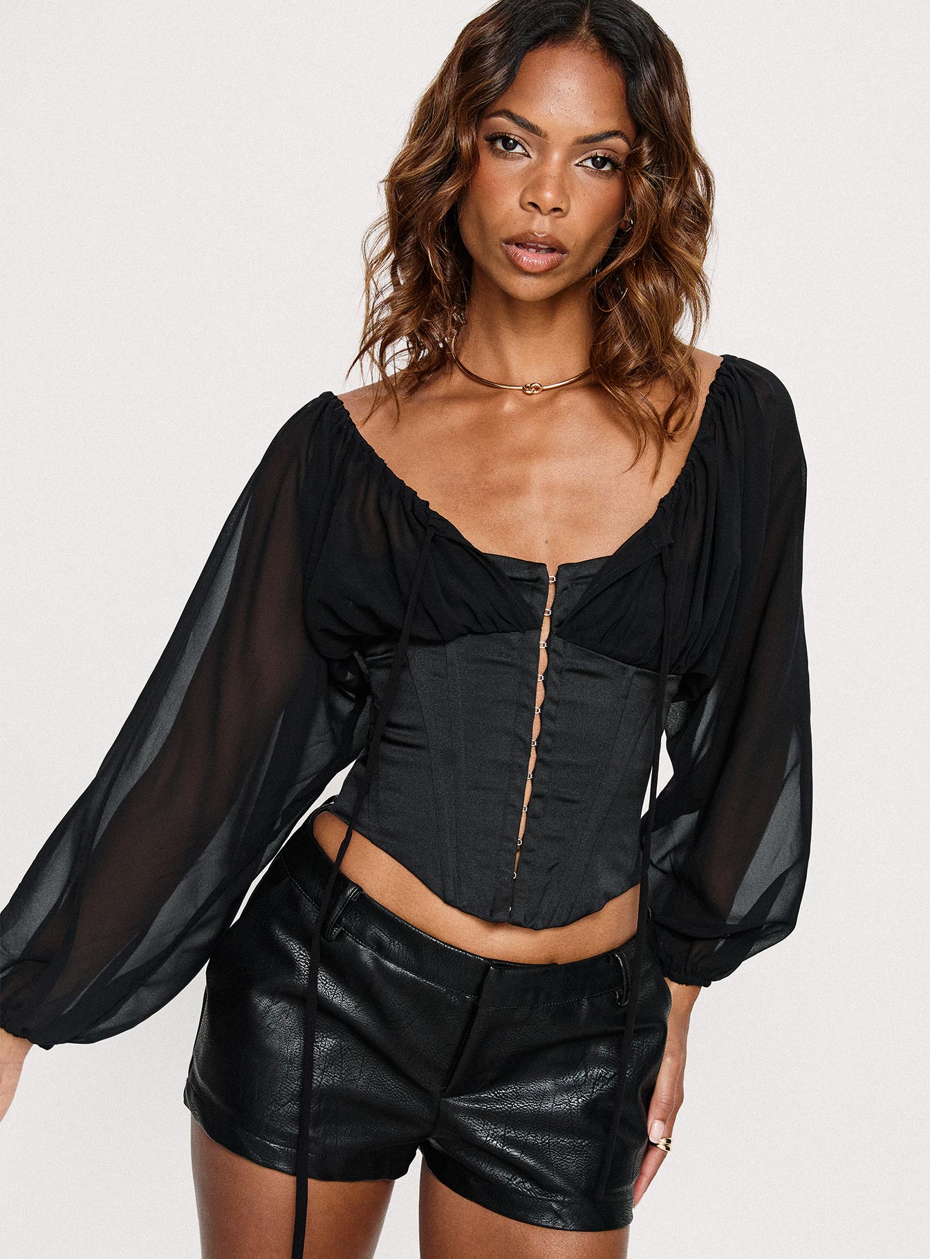 Gypsie Blouson Long Sleeve Corset Top | Black | Womens | Princess Polly Lower Impact Gypsie Blouson Long Sleeve Corset Top | Black | Womens | Princess Polly Lower Impact