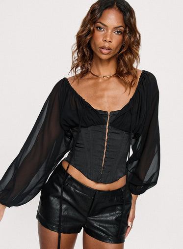 Gypsie Blouson Long Sleeve Corset Top Black