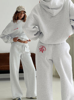 side view of model wearing Princess Polly Princess Polly Stargirl Wide Leg Sweat Pants Grey Marle High Rise Pants 