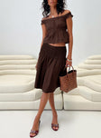 front view of model wearing Princess Polly Gapita Top Brown Short Sleeves straight 