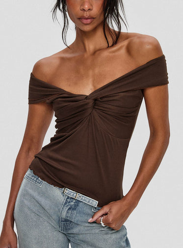 Suspiria Twist Off Shoulder Top Chocolate