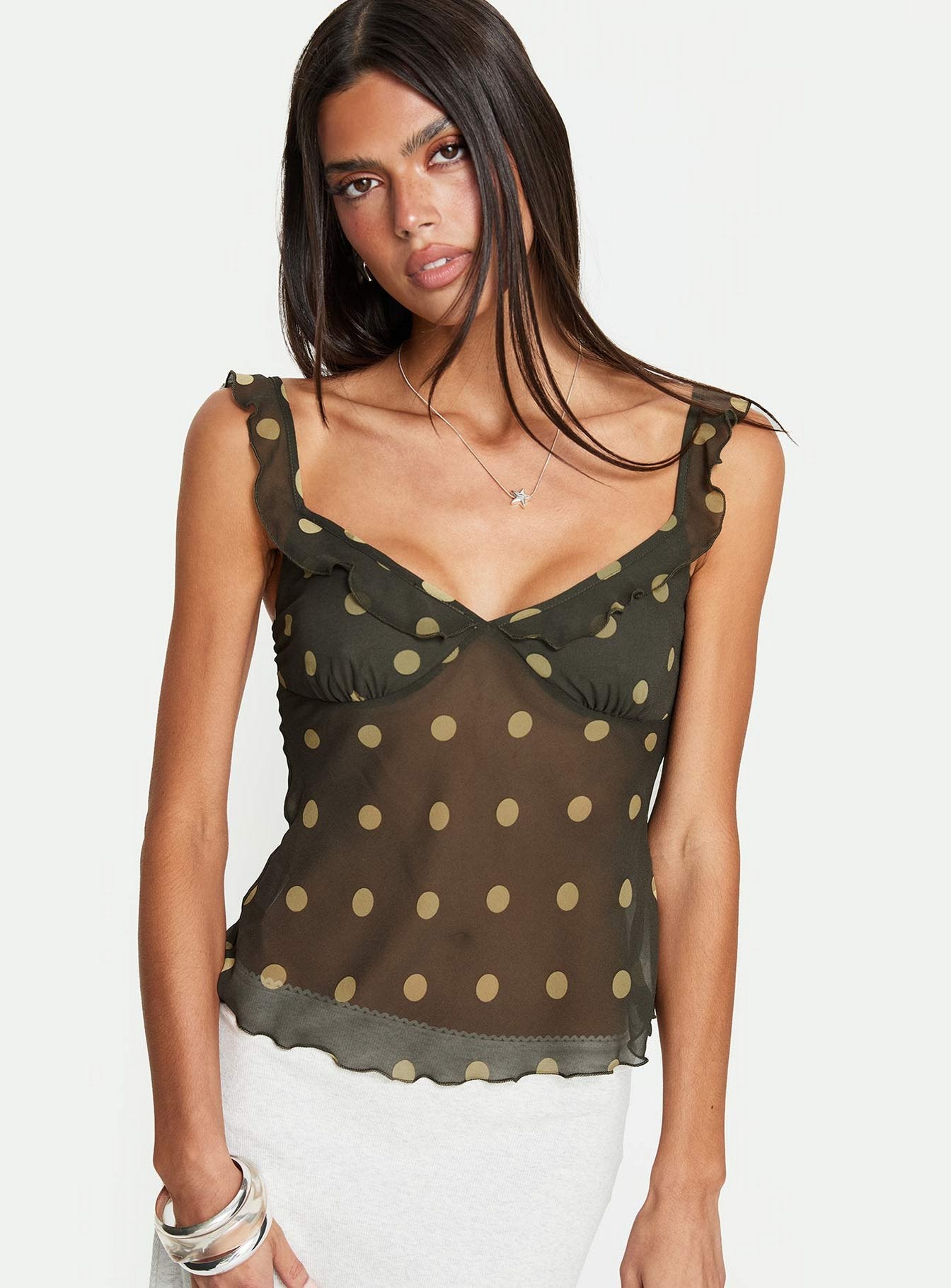 Zayliah Frill Detail Top Polka | Princess Polly
