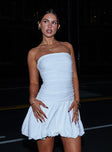 front view of model wearing Princess Polly Glamour Girl Strapless Bubble Hem Mini Dress White Straight Neck 