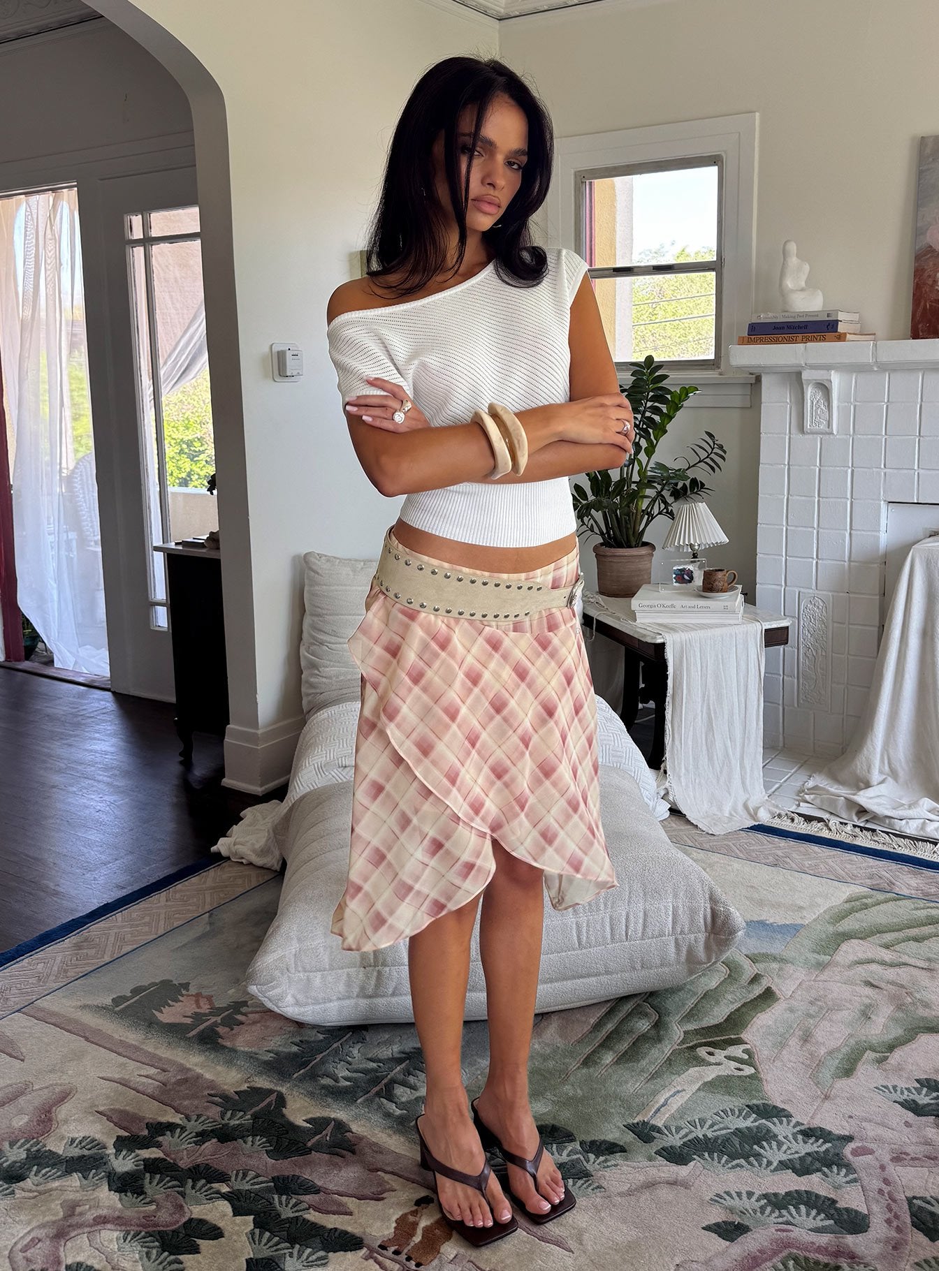 Natana Asymmetrical Mini Skirt Multi Check | Princess Polly