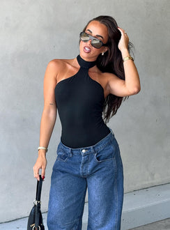 Luanda High Neck Bodysuit Black Sleeveless 