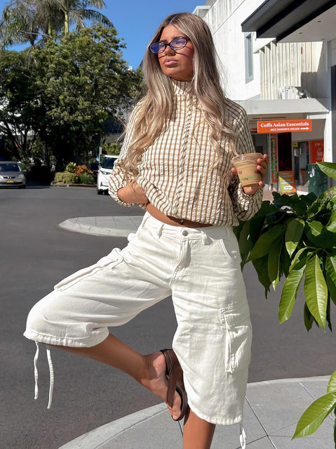 Hudsen Longline Cargo Shorts Cream Tall