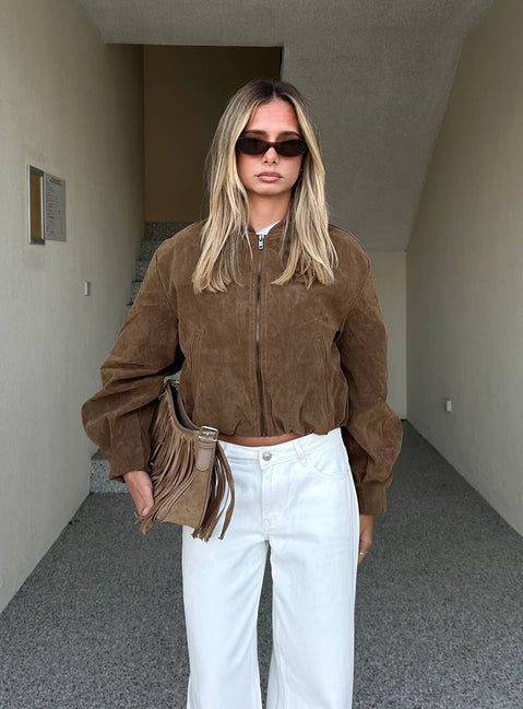 Mastery Faux Suede Bomber Jacket Brown